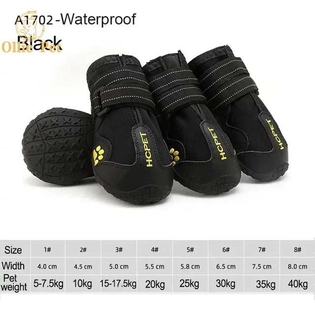 Dog Shoes Waterproof Anti-Slip Rain Boots Warm Snow Reflective for Small Large Pet Sports Training Protect Pet Feet 4pcs