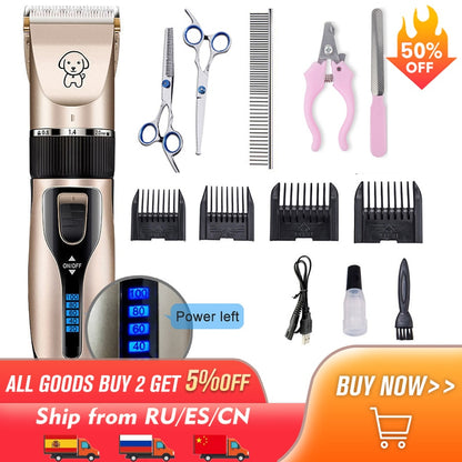 Pet Cat Dog clippers professional Dogs grooming clipper groomer kit USB Rechargeable Low-noise Pets Hair Trimmer Display battery